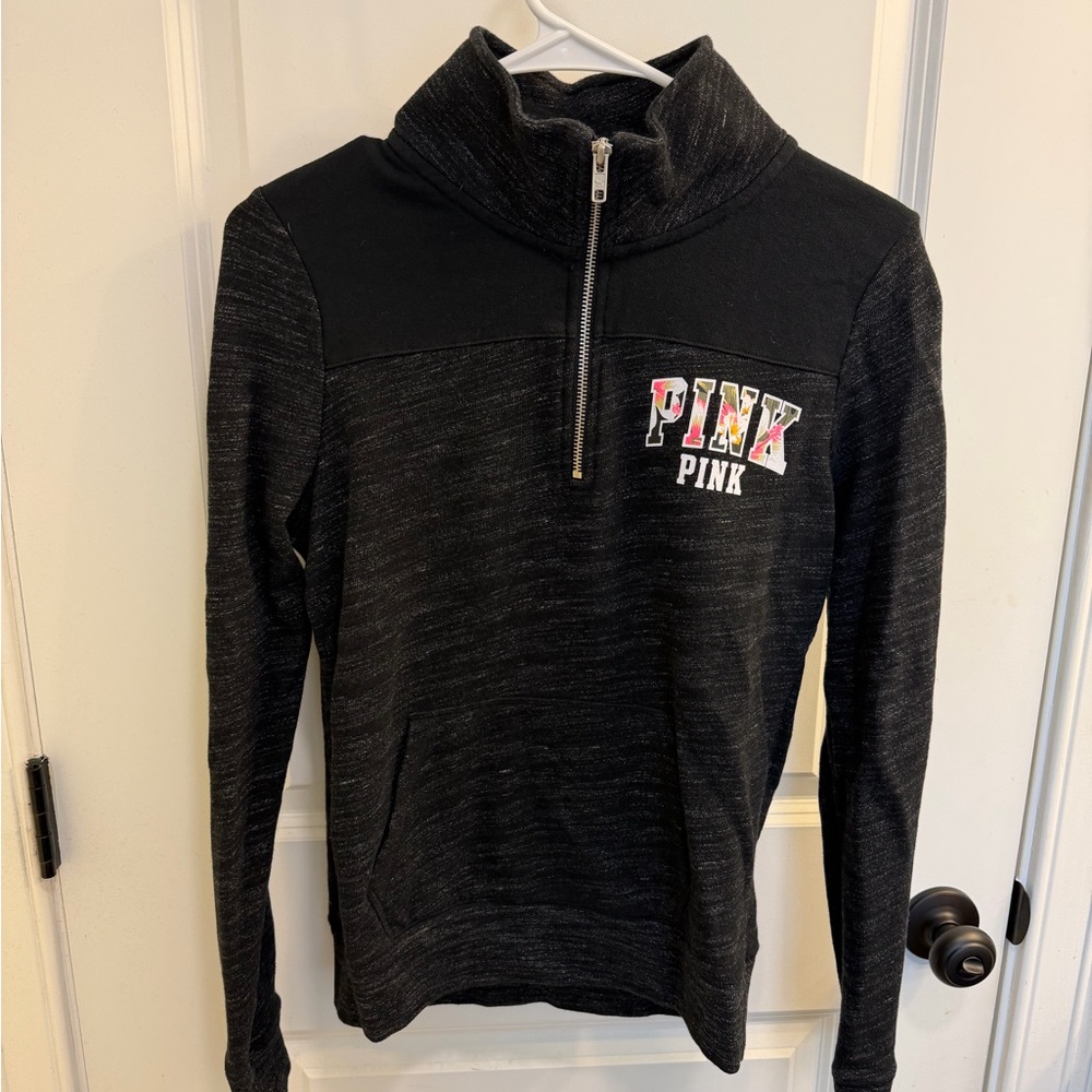 PINK Victoria's Secret Black and White Quarter-Zip Pullover